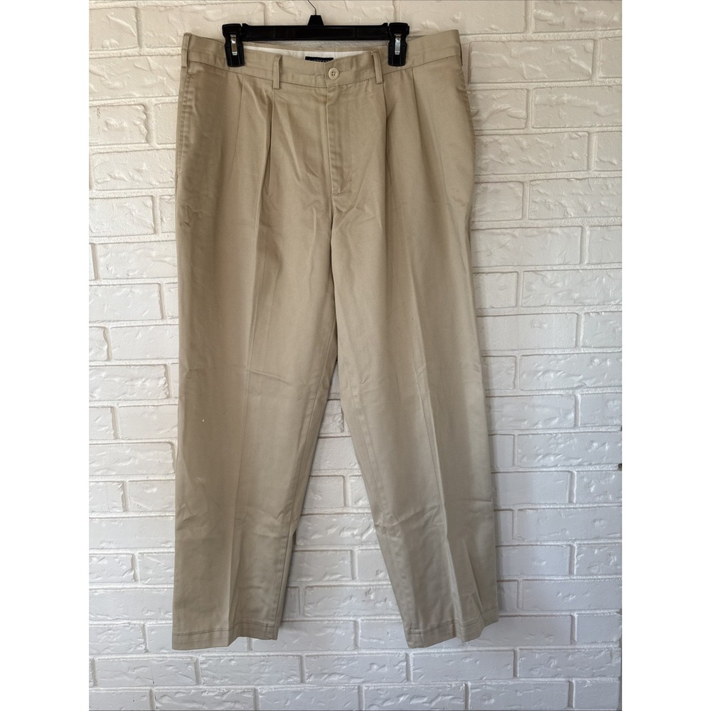 Vtg Lands End Pants Mens 35x30 Traditional Fit Dress Khaki Business Pleated Tan